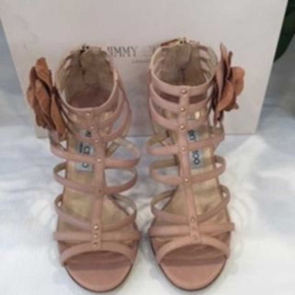 JIMMY CHOO POWDER PINK STRAPPY HIGH HEELS 6.5M